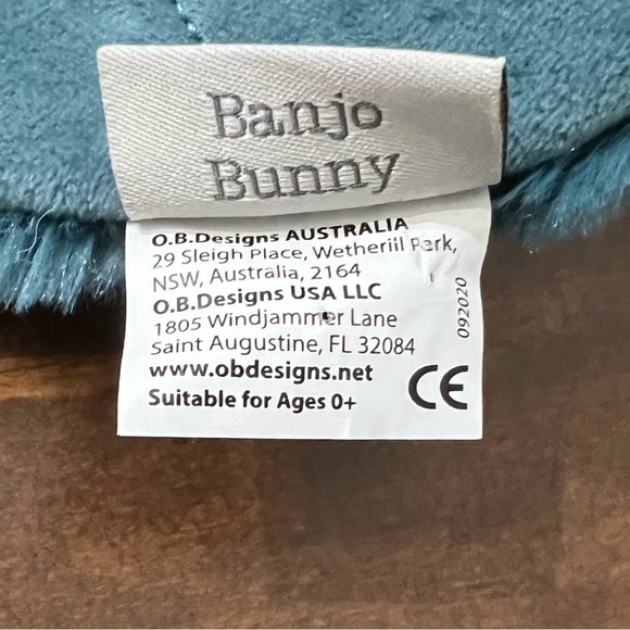 O.B. Designs Banjo Bunny dark teal/blue Plush Lovey Blankie toy Easter NWOT - Picture 9 of 10